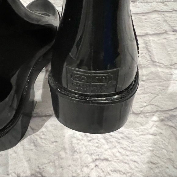 COACH TALIA BLACK TALL GOLD TURN LOCK LOGO RUBBER RAIN BOOTS A7850 Size 7 - Picture 13 of 13
